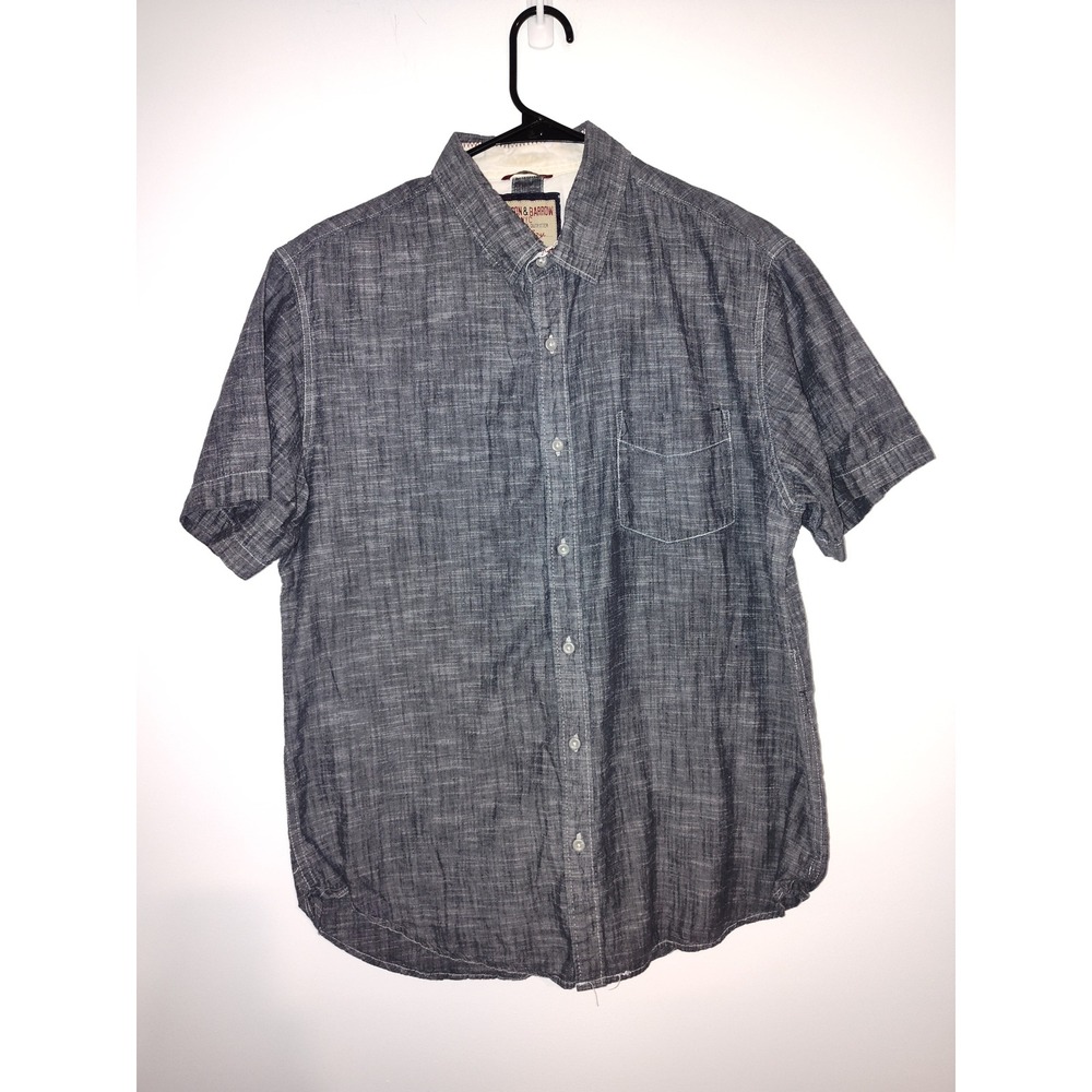 Hudson & Barrow NYC Mens XL Blue Short Sleeve Button Down Cotton Chambray Shirt